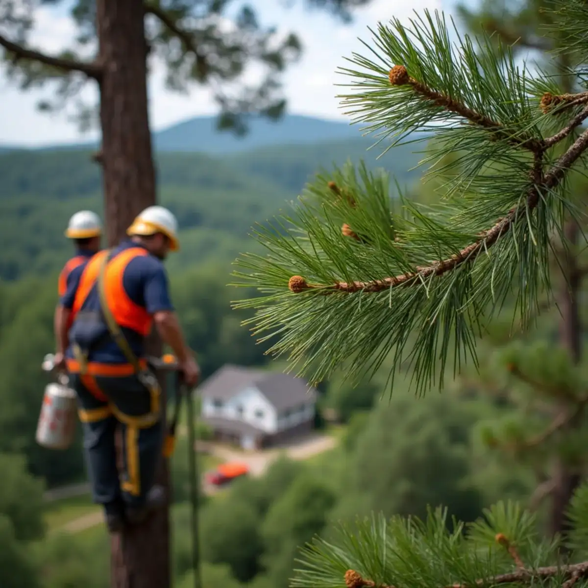 White woolly hemlock adelgid on hemlock needles in Upstate SC