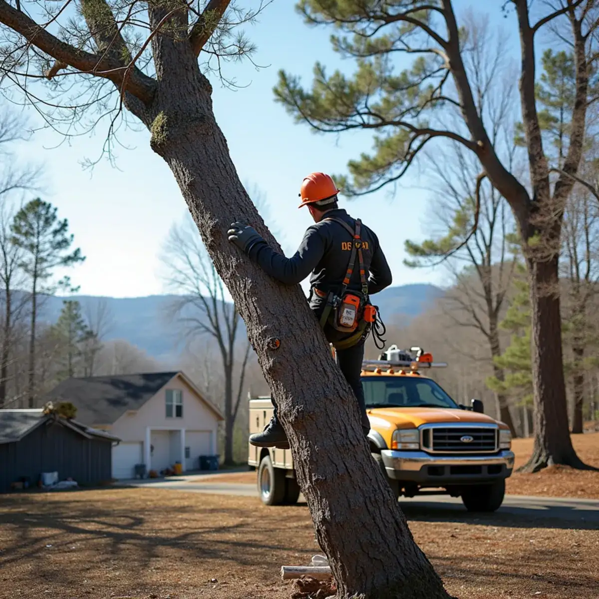 Ice-glazed pine limbs bent and broken after a Blue Ridge foothills storm in SC