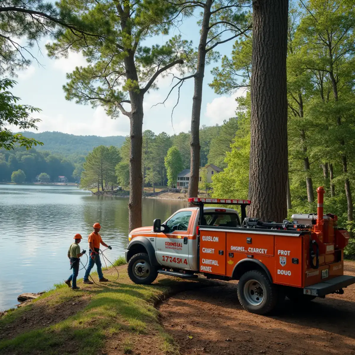 Healthy shoreline trees stabilizing a Lake Keowee bank in SC