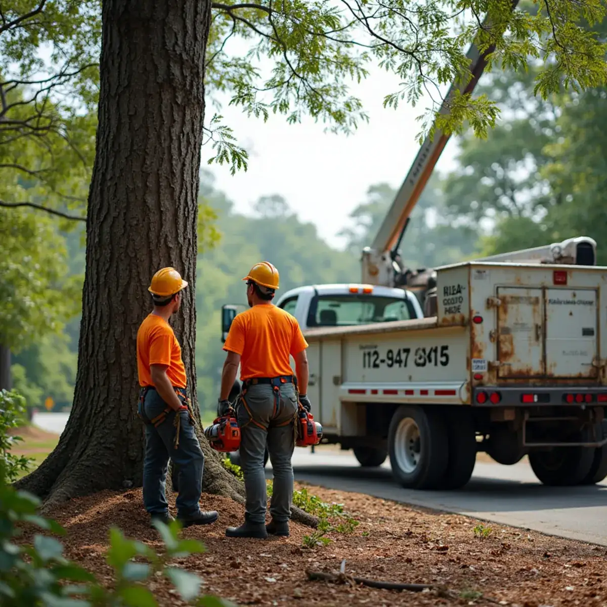 Crew assessing a large tree for removal pricing in Upstate SC