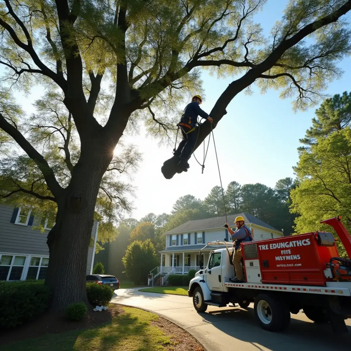 Climber removing a broken hanging limb over a driveway in Westminster SC
