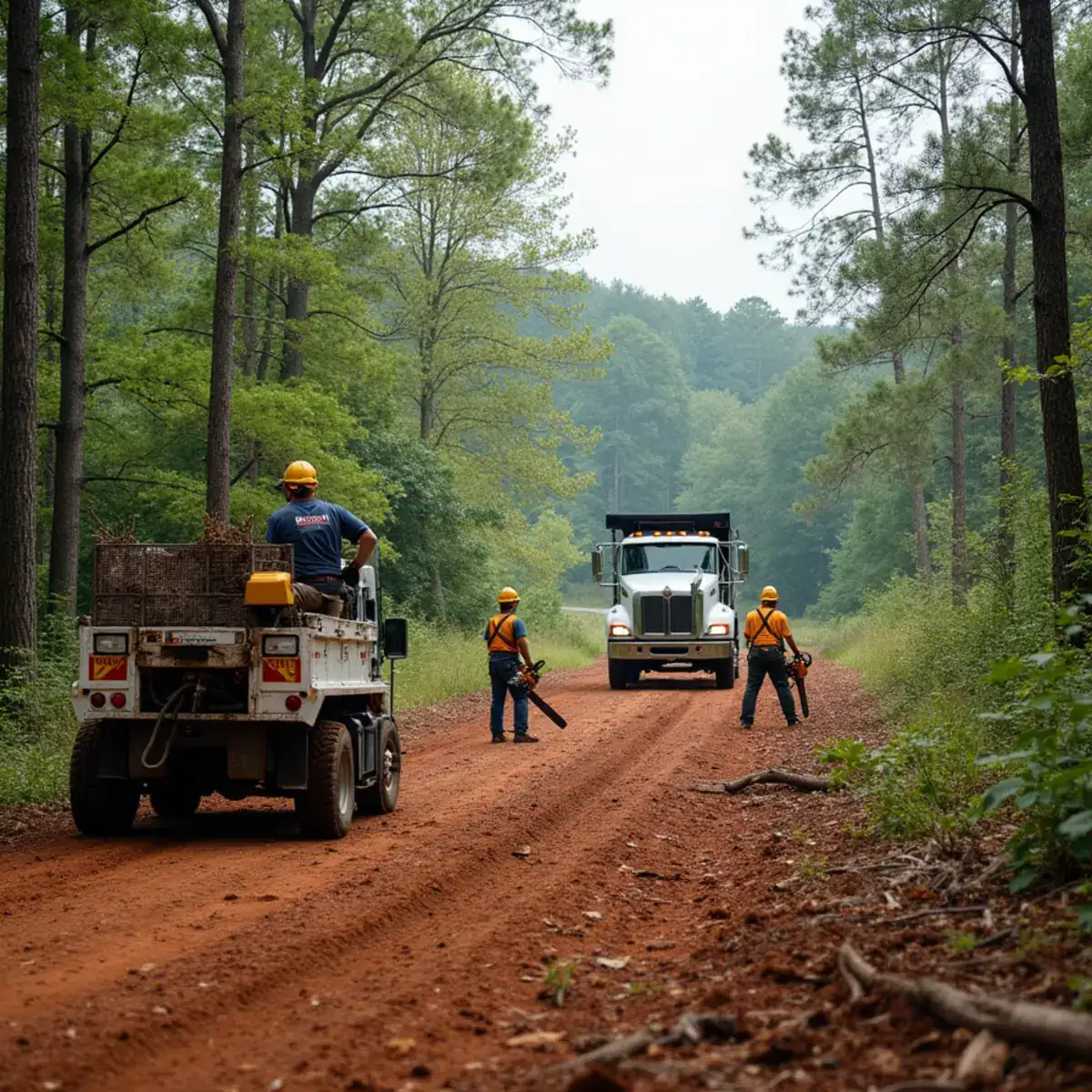 Land clearing crew preparing a wooded building lot in Westminster SC