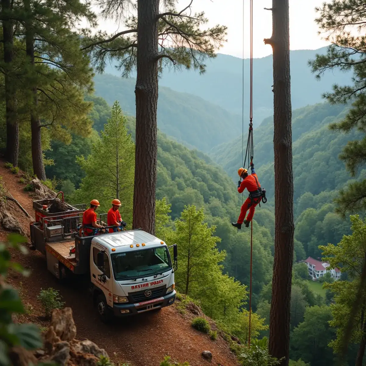 Rig Line crew felling timber on a steep Blue Ridge foothill slope in SC